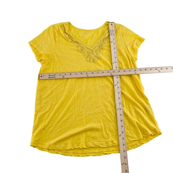 Yellow Soft Surroundings Womens Medium Cotton Top With Lace V-Neck - Picture 2 of 5